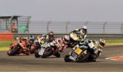 Wie meistens bester Schweizer im Moto2-Qualifying: Tom Lüthi (vorne). (Bild: Antonio Garcia/EPA (Alcañiz, 23. September 2017))