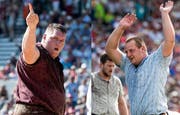 Wer wird am Sonntag jubeln? Christian Stucki (links) oder Sven Schurtenberger? (Bilder: Keystone/Roger Grütter)