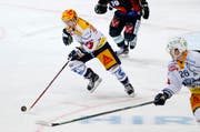 Zugs Topscorer Lino Martschini in Aktion. (Bild: Keystone/Peter Klaunzer)
