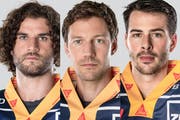 Dominik Schlumpf (links), Tobias Stephan (Mitte) und Rafael Diaz vertreten den EV Zug in Pyeongchang. (Bild: PD)