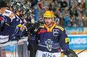 Die Lieblingsbeschäftigung von Zugs Liga-Topskorer Pierre-Marc Bouchard: Nach einem Torerfolg von ihm oder einem seiner Linienpartner klatscht er die an der Bande aufgereihten Teamkollegen ab. (Bild: Keystone/Alexandra Wey)
