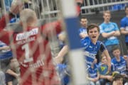 Luca Spengler mit einem Wurfversuch. (Bild: Pius Amrein (Kriens, 28. März 2018))