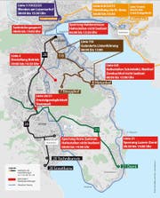 Die Grafik zeigt, welche Haltestellen gesperrt respektive nicht bedient werden am 30. Oktober 2016. (Bild: webmapping.ch)