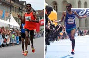 Will den Stadtlauf «endlich» gewinnen: Simon Tesfay (links). Tadesse Abraham knackte jüngst den Schweizer Rekord von Viktor Röthlin. (Bilder Philipp Schmidli / Keystone / Marcel Bieri)