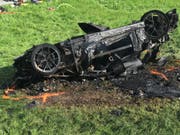 Der zerstörte Wagen, mit dem Richard Hammond verunfallte. Der Vorfall zog ein Verfahren mit Sanktionen des Automobilsportverbands nach sich. (Bild: Freuds (AP))
