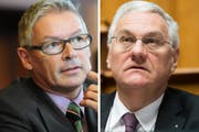 Schlagabtausch: FDP-Regierungsrat Martin Klöti (links) und Rorschachs SVP-Stadtpräsident Thomas Müller. (Bild: Nana do Carmo/Keystone)