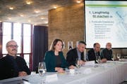 Vor den Medien präsentierte Sonja Lüthi am Mittwoch ihre Argumente für eine Sanierung des Theaters St. Gallen. (Bild: Ralph Ribi)