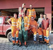 Aldo Ringger (sitzend), Leiter des gemeinsamen Werkhofs von Sulgen und Kradolf-Schönenberg, und sein Team. (Bild: Hannelore Bruderer)