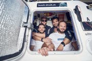 Laurenz Elsässer Luca Baltensperger, Yves Schultheiss und Marlin Strubund von "Swiss Mocean" legten in 30 Tagen und 6 Stunden 4700 Kilometer zurück. (Bild: Facebook/Swiss Mocean)
