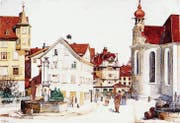 Unablässig ist Emil Nolde zeichnend und malend unterwegs. So malt er 1893 den Gallusplatz in St. Gallen. (Bilder aus: Manfred Reuther/Karin Schick (Hg.): Emil Nolde und die Schweiz)