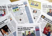 Schlagzeilen der «Obersee Nachrichten» über angebliche Verfehlungen der Kesb Linth. (Bild: SRF)