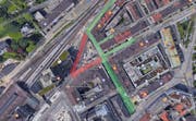 So sieht die Situation heute aus: (Grün erlaubt, Rot = 100.- Fr Busse). (Bild: FM1-Today)