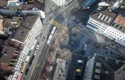 Die St. Galler Stadtregierung hat es bislang nicht geschafft, der Bevölkerung ein mehrheitsfähiges Gestaltungskonzept für den Marktplatz zu präsentieren. (Bild: Michel Canonica, Benjamin Manser (2. Februar 2017))