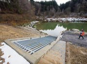 Der Rütiweier und sein neuer Durchlass mit Rechen: Hier fliessen konstant zwei Kubikmeter Wasser durch. (Bilder: Urs Bucher)