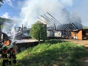 Die Flammen zerstörten den Bauernhof in Zeiningen AG komplett. Der 36-jährige Bewohner erlitt schwere Brandverletzungen. Drei weitere Personen wurden verletzt. (Bild: Handout Kantonspolizei Aargau)