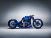Unikat der Superlative: Die Harley-Davidson Blue Edition von Bucherer, entstanden in 2500 Arbeitsstunden mit den Spezialisten von Bündnerbike. (Bild: Bucherer)