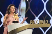 Moderiert wurde die Verleihung des Prix Walo in den tpc-Studios in Zürich-Leutschenbach von Monika Kaelin, Präsidentin der Show Szene Schweiz und Produzentin der Gala, (Bild: Patrick Hürlimann / Keystone (Zürich, 14. Mai 2018))