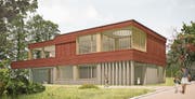 Die Visualisierung des Siegerprojekts «Pelican» für den neuen Doppelkindergarten Brotegg. (Bild: PD)