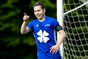 Hat gut lachen: Captain Michel Britschgi hat soeben den zweiten Treffer für den FC Littau erzielt. Bild: Philipp Schmidli (Littau, 12. Mai 2018)