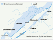 Diese Grafik zeigt das Grundwasservorkommen in Emmen und Umgebung. (Bild: Grafik: Lea Siegwart)