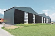 Die vollständig mit Solarzellen gestaltete Südfassade liefert auch im Winter genügend Energie für den ganzen Gewerbepark. (Bild: Thomas Schwizer)