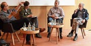 Matthias von Guten, Bettina Dyttrich und Gregor Dietze mit Moderator Hanspeter Spörri. (Bild: CAL)