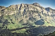 Ein grosses Wandbild des Alpsteins von Marcel Steiner, das in der Ausstellung im Naturmuseum St. Gallen zu sehen ist. (Bild: Kn.)