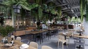 Indoor-Surfwelle in der Mall of Switzerland: Visualisierung des Cafés. (Bild: PD)