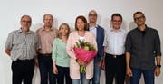Urs Hungerbühler, Beat Köpfli, Maria Todorovicova, Jasmine Chischè, Daniel Ambord (neuer Präsident), Hans Diezi (scheidender Präsident) und Martin Zecha bilden im kommenden Jahr die Kirchbehörde von Katholisch Amriswil. (Bild: Yvonne Aldrovandi-Schläpfer)