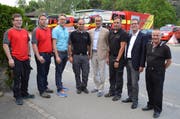 Wollen die Feuerwehren der Stadt Buchs und den Gemeinden Sevelen und Wartau vereinen und für die Zukunft rüsten, von links: Alexander Zogg, Feuerschutzkommission Wartau, Simon Stauffacher, Feuerwehrkommandant Wartau, Remco Hitzert, Feuerschutzkommission Sevelen, Christian Hagmann, Feuerwehrkommandant Sevelen, Roland Ledergerber, Gemeindepräsident Sevelen, Marcel Senn, Feuerwehrkommandant Buchs, Daniel Gut, Stadtpräsident Buchs, Jules Strub, Feuerschutzkommission Buchs (auf dem Bild fehlt Beat Tinner, Gemeindepräsident Wartau).