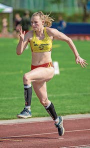 Céline Schwarzentruber nimmt Anlauf am Weitsprung. (Bild: HP Roos (Willisau, 5. Mai 2018))