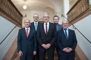 Der Ausserrhoder Regierungsrat mit (von links) Matthias Weishaupt, Dölf Biasotto, Paul Signer, Alfred Stricker und Köbi Frei. Vor allem Alfred Stricker steht in der Kritik. (Bild: Ralph Ribi/Archiv)