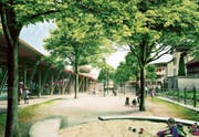 Der neugestaltete Marktplatz in Flawil soll zum Verweilen einladen und zum Ort der Begegnung werden. (Bild: Visualisierung: PD)