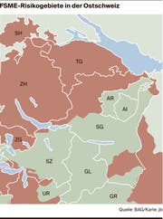 Die Risikogebiete (braun) in der Ostschweiz.