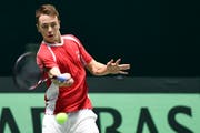 Adrian Bodmer zeigte in Astana ein vielversprechendes Einzeldebüt im Schweizer Davis-Cup-Team. Den damals über 400 Ränge besser klassierten Kasachen Michail Kukuschkin zwang er über vier Sätze. (Bild: Urs Lindt/Freshfocus)