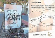 Auf die verschmierten Plakate (links ein Beispiel) reagiert die Lucerne Clinic nun mit einer Kampagne. | Bilder: PD