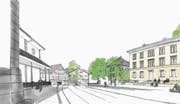 Vorerst ist es nur eine Vision: So oder ähnlich könnte aber dereinst das Zentrum in Teufen bei der Kirche aussehen. (Bild: Visualisierung: PD)