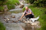 Philipp Arnold von der Dienststelle Umwelt und Energie bei der Entnahme einer Wasserprobe. Luzerner Gewässer sind unter anderem mit Düngstoffen und Pestiziden aus der Landwirtschaft belastet. (Bild: PD)