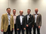 Die Kandidaten der CVP Unterägeri (von links): Andreas Koltszynski, Matthias Buzzi, Josef Iten-Nussbaumer, Fabio Iten und Stefan Merz-Hug. (Bild: Rahel Hug (17. Mai 2018)