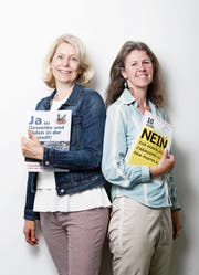 Eliane Birchmeier (links) und Astrid Estermann im Streitgespräch zur Volksinitiative «Ja zu Gewerbe und Läden in der Altstadt!». (Bild: Stefan Kaiser (15. Mai 2018))