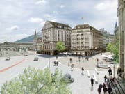 So könnte ein Car-freier Schwanenplatz dereinst aussehen. Visualisierung: Stadt Luzern