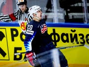 Doppeltorschütze Chris Kreider bejubelt einen seiner zwei Treffer im Bronzespiel gegen Kanada. Am Ende gewannen die Amerikaner 4:1 (Bild: KEYSTONE/AP Ritzau Scanpix/LISELOTTE SABROE)
