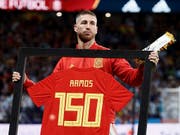Auch nach über 150 Länderspielen noch Lust auf das Nationalteam: Spaniens Sergio Ramos (Bild: KEYSTONE/EPA EFE/MARISCAL)