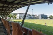 Der heutige Blick von der Espenmoos-Tribüne, die in mehreren Schritten saniert wurde und wird.