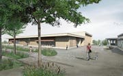 Visualisierung des Projektes: Kindergarten und Turnhalle sind künftig in einem Gebäude vereint. (Bild: PD/Rohrbach Wehrli Pellegrino Architekturagentur)