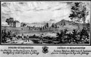 Kupferstich um 1790: Idyllische Landschaft mit dem Freihof Geissenstein (links), hinten die Rigi. Perspektive und Dimensionen sind nicht ganz realitätsgetreu (der Freihof hat in Wirklichkeit nur drei Geschosse). (Bild: PD)