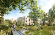 Der offengelegte Krebsbach ist Teil des neuen Quartiers Integra-Square östlich des Bahnhofs Wil. (Visualisierung: PD)