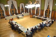 Das Gemeindeparlament tagt im Rathaussaal in Weinfelden (Bild: Mario Testa)