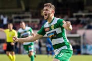 SCK-Spieler Saleh Chihadeh bejubelt das 2:1. (Bild: Philipp Schmidli (La-Chaux-de-Fonds, 19. Mai 2018)