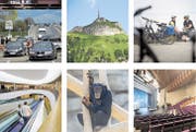 Über die Grenze zur Arbeit fahren, vom Hohen Kasten ins Ländle blicken, mit dem Velo nach Rorschach fahren, das Theater St.Gallen und den Walter Zoo besuchen und zum Einkaufen in den Rheinpark – darum kommen Vorarlberger in die Ostschweiz (im Uhrzeigersinn). (Bild: SGT)